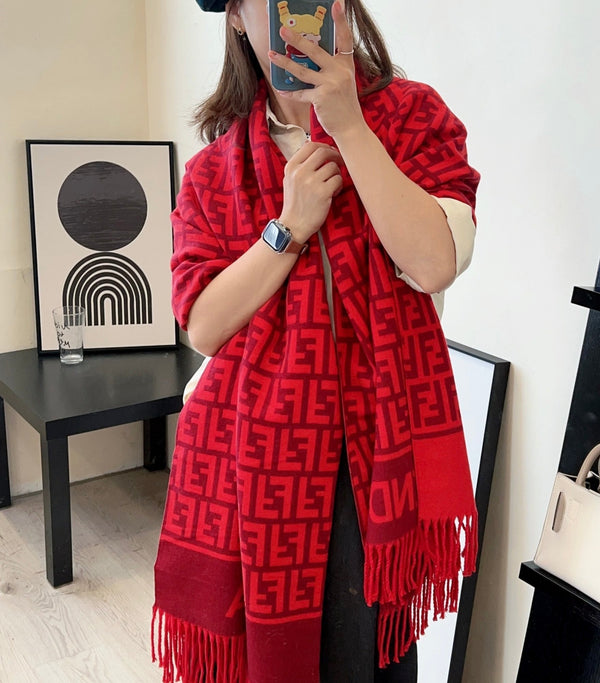 Écharpe Jacquard FF 180CM Laine Rouge 103630