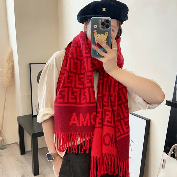 Écharpe Jacquard FF 180CM Laine Rouge 103630