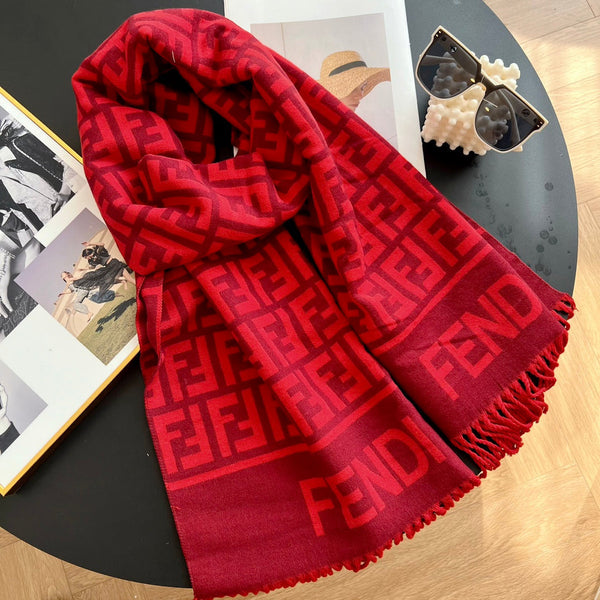 Écharpe Jacquard FF 180CM Laine Rouge 103630
