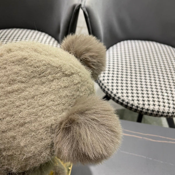 BERRETTO IN LANA BEIGE PERGAMENA E PELLICCIA DI AGNELLO 427794 