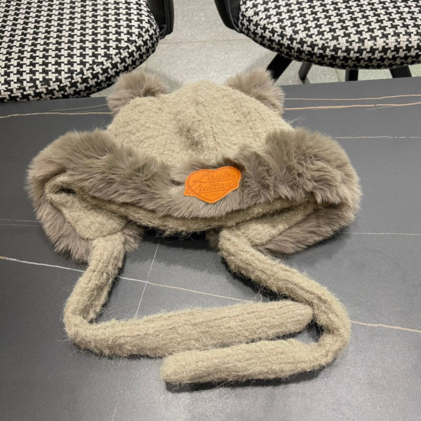 BERRETTO IN LANA BEIGE PERGAMENA E PELLICCIA DI AGNELLO 427794 