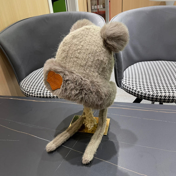 BERRETTO IN LANA BEIGE PERGAMENA E PELLICCIA DI AGNELLO 427794 