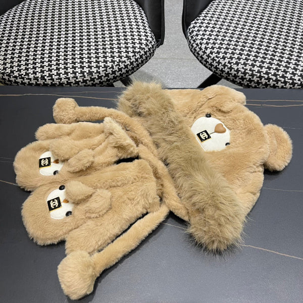 SET TRE PEZZI IN PILE E LANA MARRONE CAMMELLO 433194 