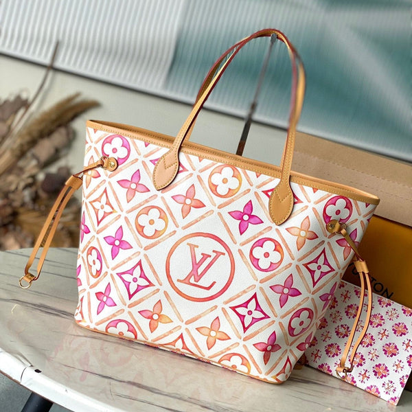 NEVERFULL MM 31 IN TELA CON PIASTRELLE MONOGRAMMA CORALLO
