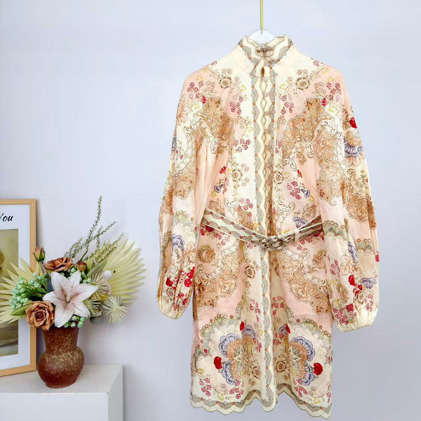 Robe courte Zimmermann Daylight en lin imprimé floral blush 342342