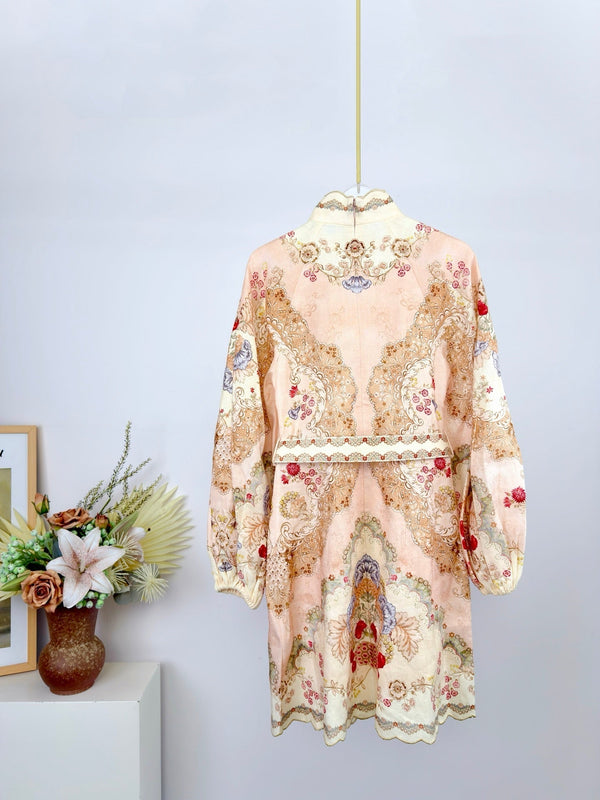 Robe courte Zimmermann Daylight en lin imprimé floral blush 342342