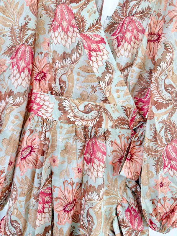 Zimmermann Robe Mini Cache-cœur Volants Daylight Coton Rose 342336