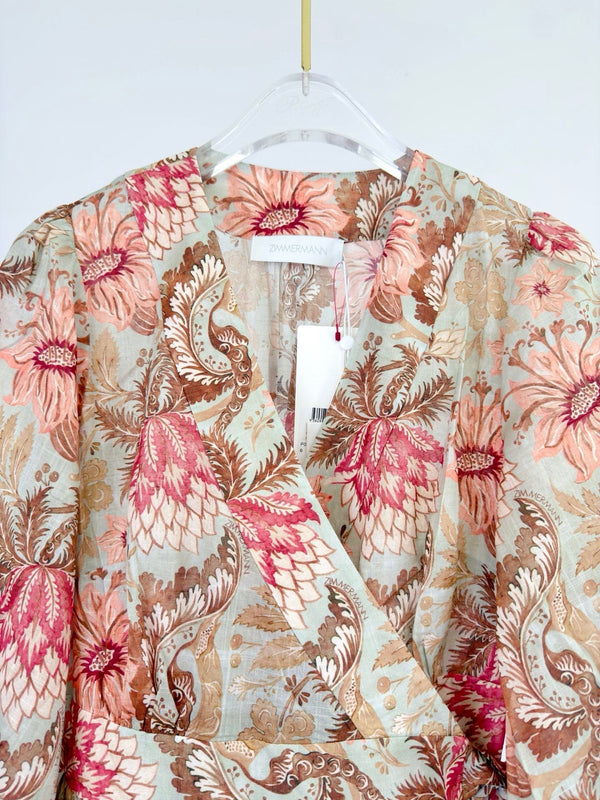 Zimmermann Robe Mini Cache-cœur Volants Daylight Coton Rose 342336