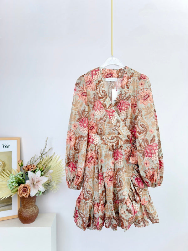 Zimmermann Robe Mini Cache-cœur Volants Daylight Coton Rose 342336