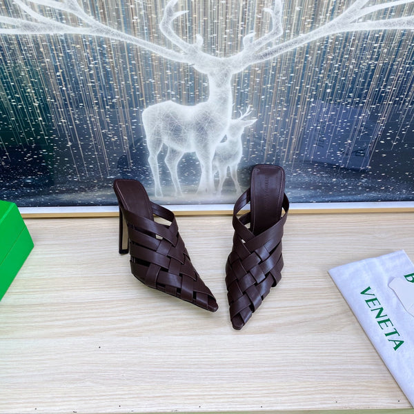 BV 26s Alfie High Mules 90mm Chocolate Woven Calfskin