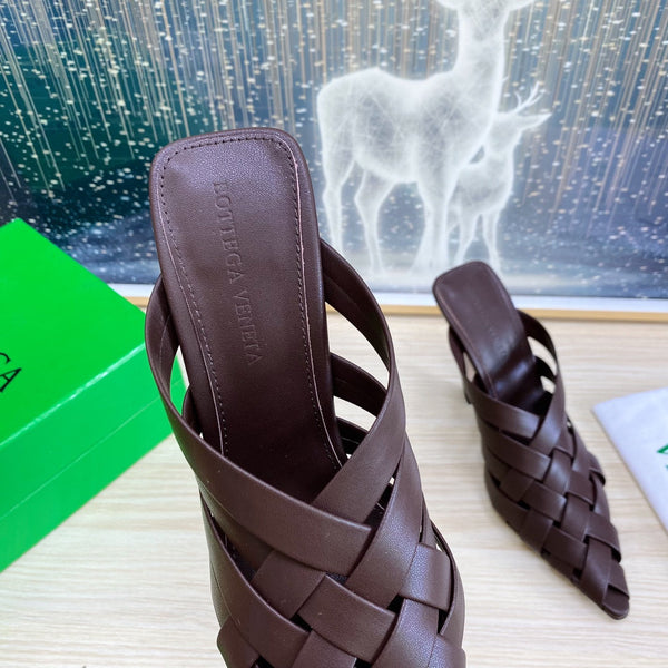 BV 26s Alfie High Mules 90mm Chocolate Woven Calfskin
