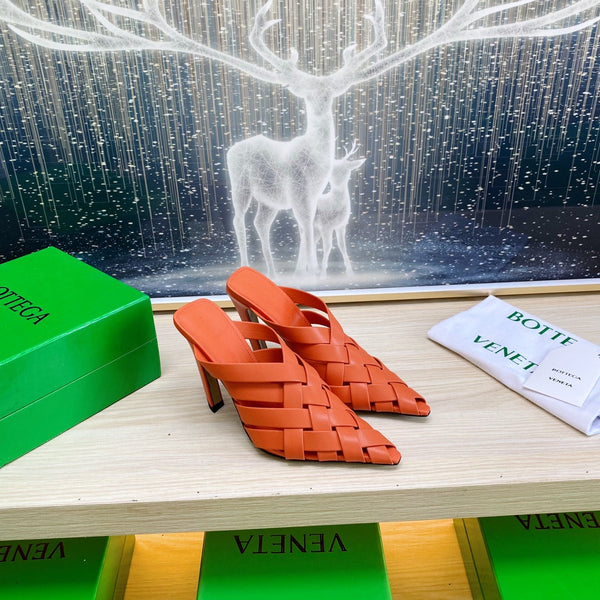 BV 26s Alfie High Mules 90mm Vivid Orange Woven Calfskin