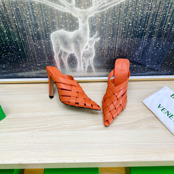 BV 26s Alfie High Mules 90mm Vivid Orange Woven Calfskin