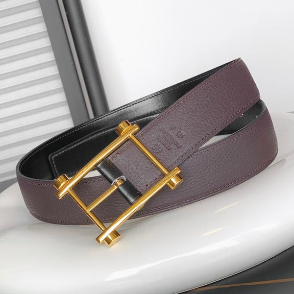 CINTURINO REVERSIBILE IN PELLE NERA E MARRONE CASTAGNO HM 32 MM FERRAMENTA ORO