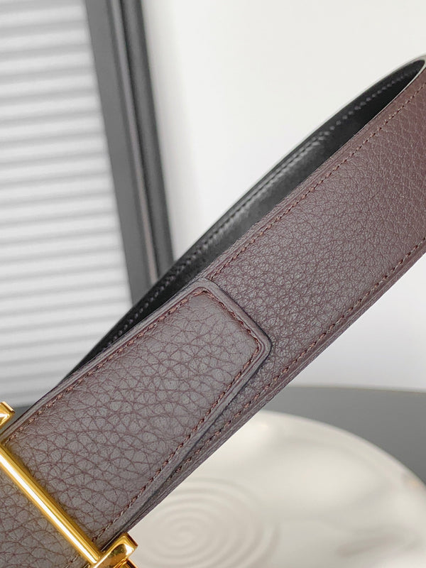 CINTURINO REVERSIBILE IN PELLE NERA E MARRONE CASTAGNO HM 32 MM FERRAMENTA ORO