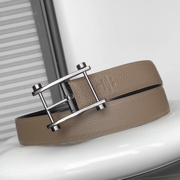 CINTURINO REVERSIBILE IN PELLE NERA E MARRONE CAMMELLO HM 32 MM FERRAMENTA ARGENTO