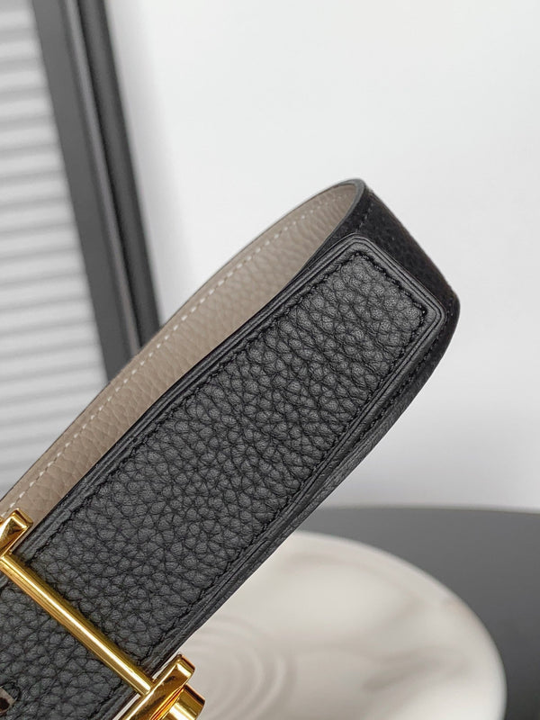 HM REVERSIBILE NERO E NERO E MARRONE KAKI CINTURINO IN PELLE 32 MM FERRAMENTA ORO