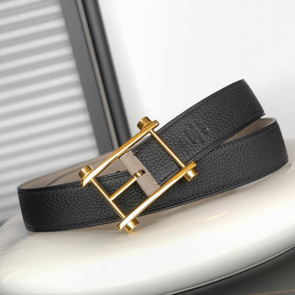 HM REVERSIBILE NERO E NERO E MARRONE KAKI CINTURINO IN PELLE 32 MM FERRAMENTA ORO