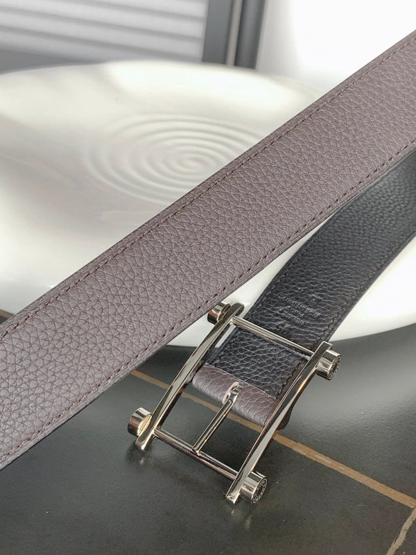 CINTURINO REVERSIBILE IN PELLE NERA E MARRONE CIOCCOLATO HM 32 MM FERRAMENTA IN RAME