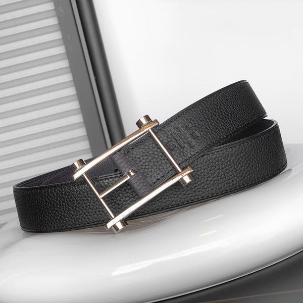 CINTURINO REVERSIBILE IN PELLE NERA E MARRONE CIOCCOLATO HM 32 MM FERRAMENTA IN RAME