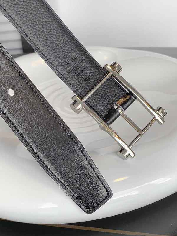 CINTURINO REVERSIBILE IN PELLE NERA HM 32 MM FERRAMENTA ARGENTO