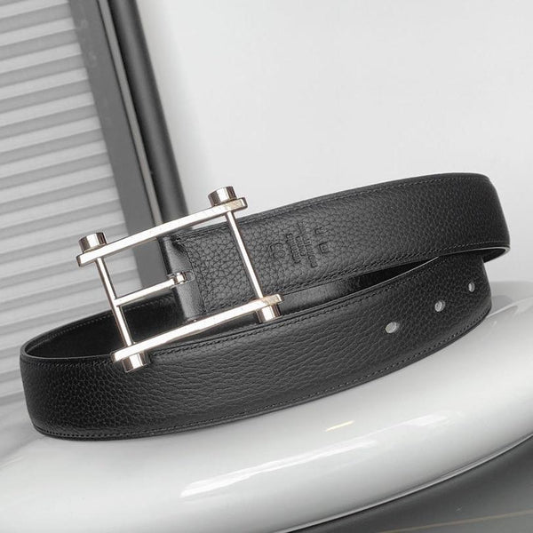 CINTURINO REVERSIBILE IN PELLE NERA HM 32 MM FERRAMENTA ARGENTO
