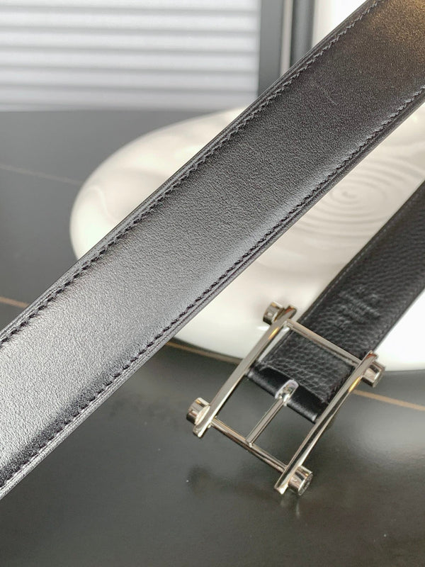 CINTURINO REVERSIBILE IN PELLE NERA HM 32 MM FERRAMENTA ARGENTO