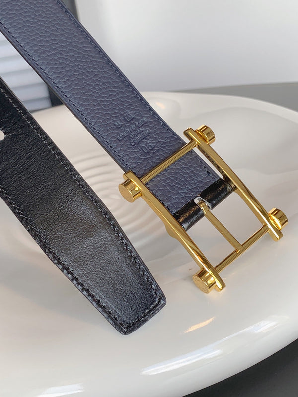 CINTURINO IN PELLE BLU NAVY REVERSIBILE HM 32 MM FERRAMENTA ORO