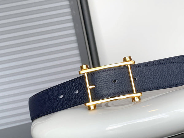 CINTURINO IN PELLE BLU NAVY REVERSIBILE HM 32 MM FERRAMENTA ORO