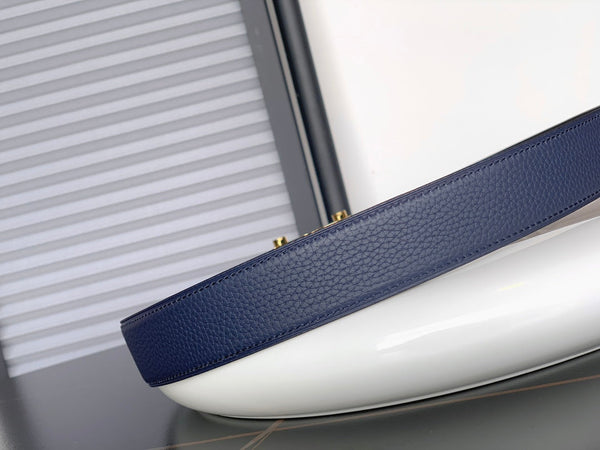 CINTURINO IN PELLE BLU NAVY REVERSIBILE HM 32 MM FERRAMENTA ORO