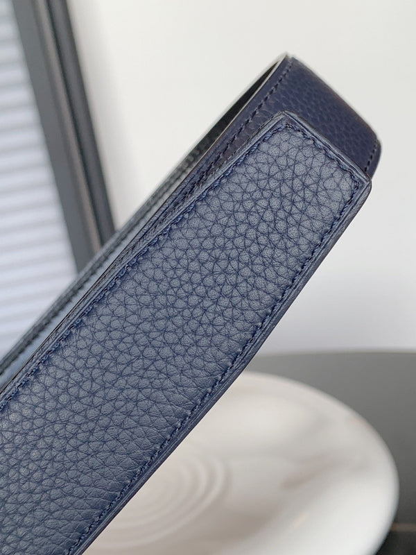 CINTURINO IN PELLE BLU NAVY REVERSIBILE HM 32 MM FERRAMENTA ORO