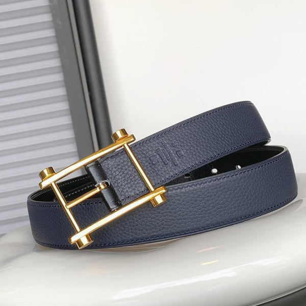 CINTURINO IN PELLE BLU NAVY REVERSIBILE HM 32 MM FERRAMENTA ORO