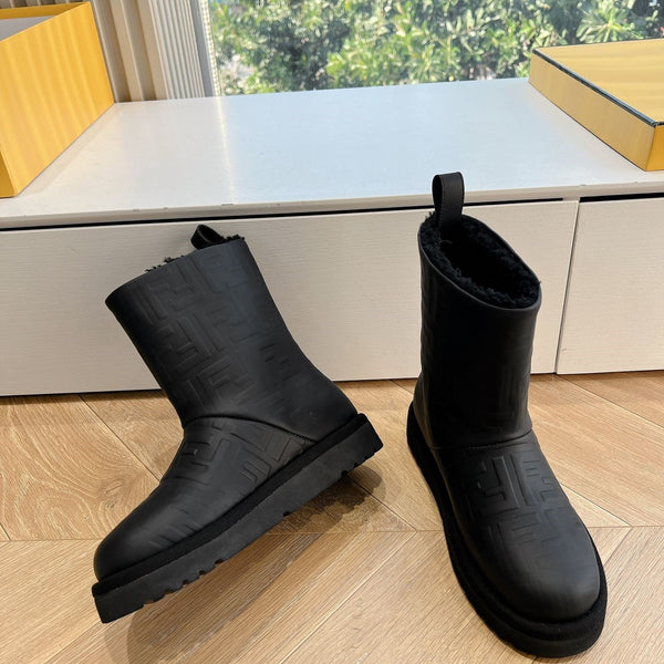 Fendi Apres Chic with FF chamois Boots Black Cowhide 475230