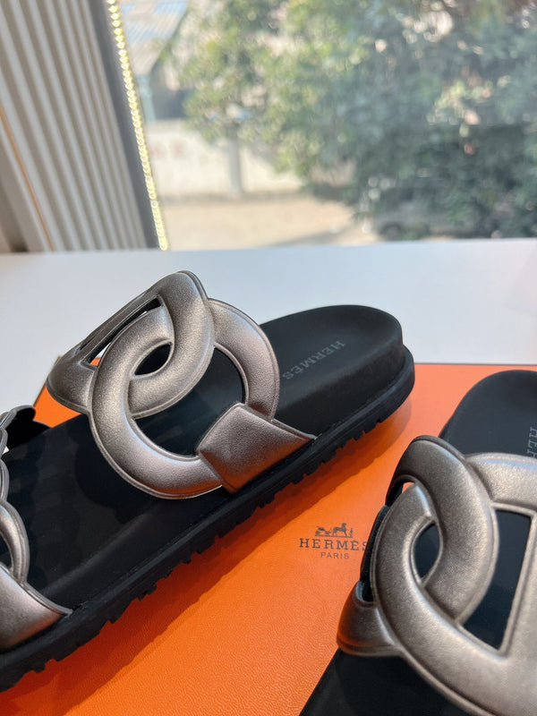 HM 25 Extra Sandal Black Silver Metalic Calfskin
