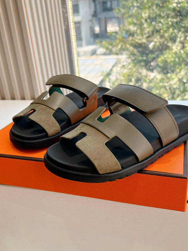 HM 26s Chypre Sandal In Army Green Suede And Calfskin