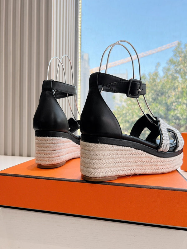 ESPADRILLA ELDA IN TESSUTO BIANCO E PELLE DI VITELLO NERA