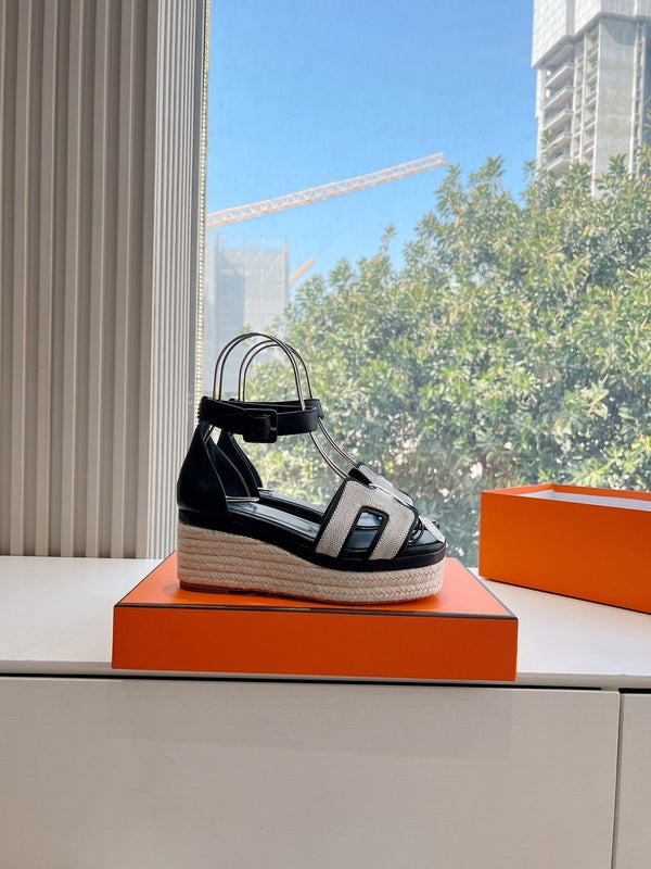 HM 25C Elda espadrille Black Mix White Denim and Goatskin 202832
