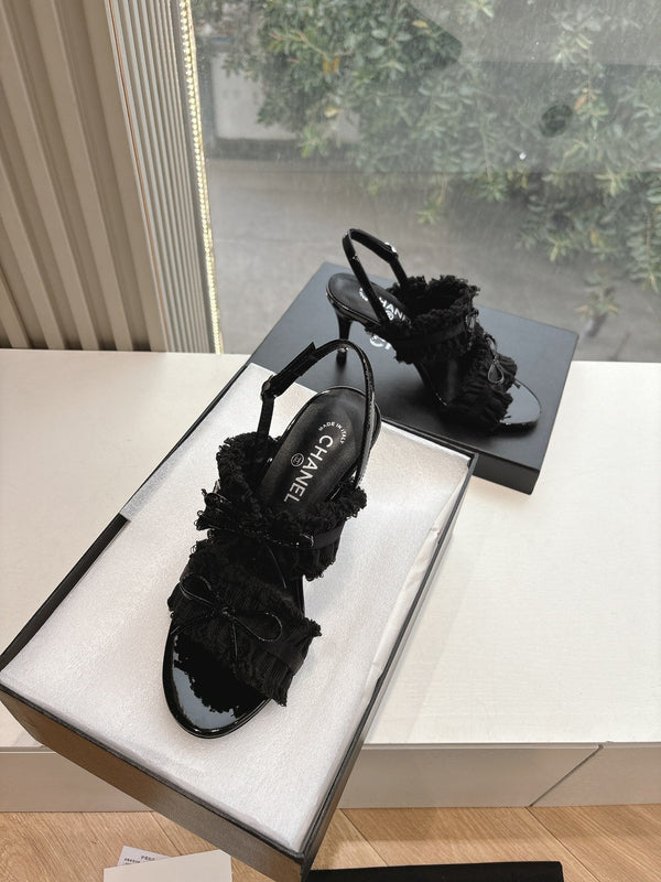 CC Sandals with bow tie Black 7cm Lambskin 202870