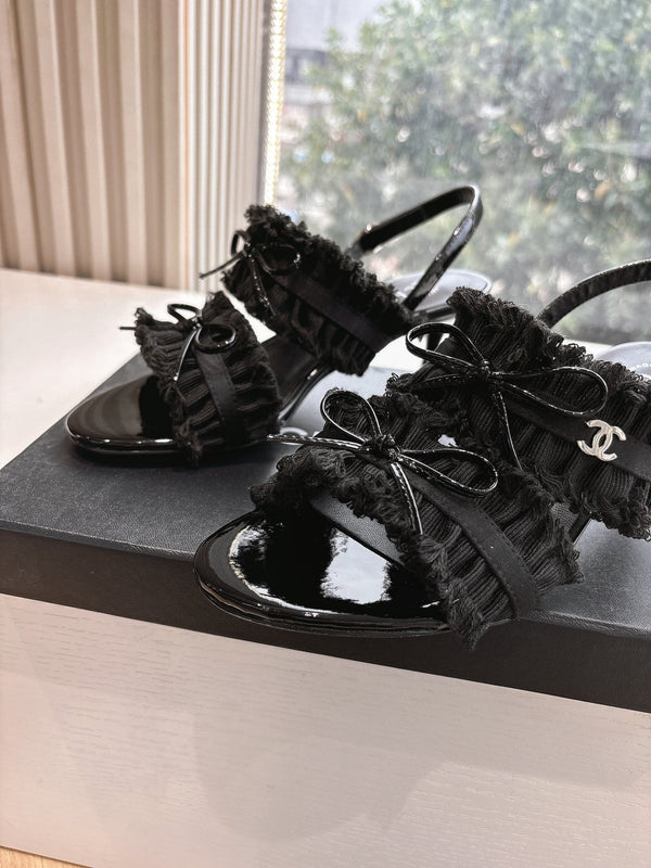 Sandali CC con fiocco Nero 4,5cm Pelle di agnello 202875