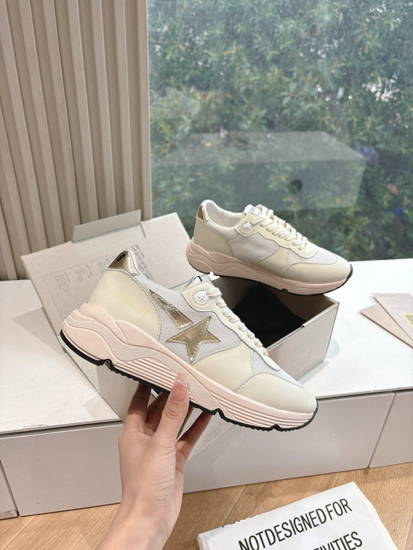 SNEAKERS CON SUOLA RUNNING IN RETE BIANCA E PELLE DI VITELLO GOLD STAR
