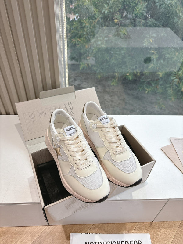 SNEAKERS CON SUOLA RUNNING IN RETE BIANCA E PELLE DI VITELLO GOLD STAR