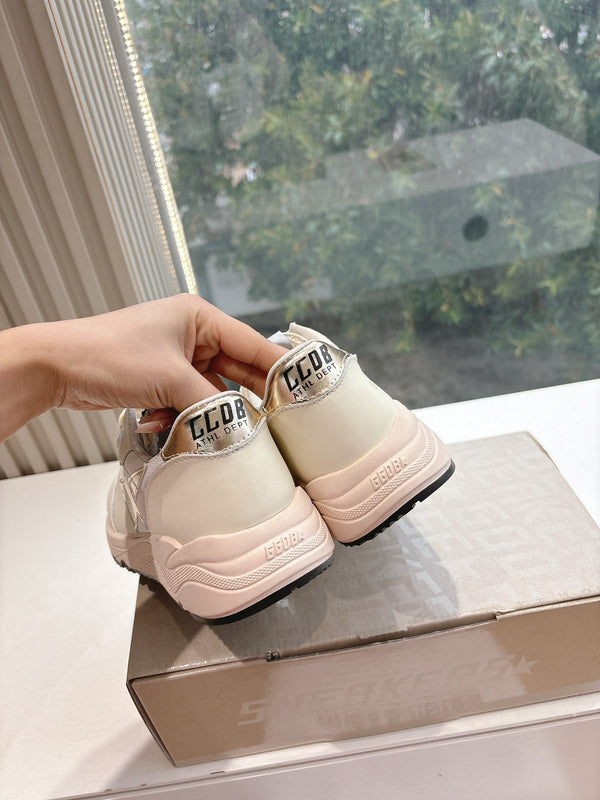 SNEAKERS CON SUOLA RUNNING IN RETE BIANCA E PELLE DI VITELLO GOLD STAR