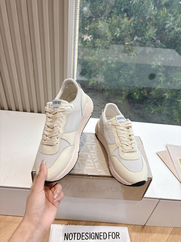 SNEAKERS CON SUOLA RUNNING IN RETE BIANCA E PELLE DI VITELLO GOLD STAR