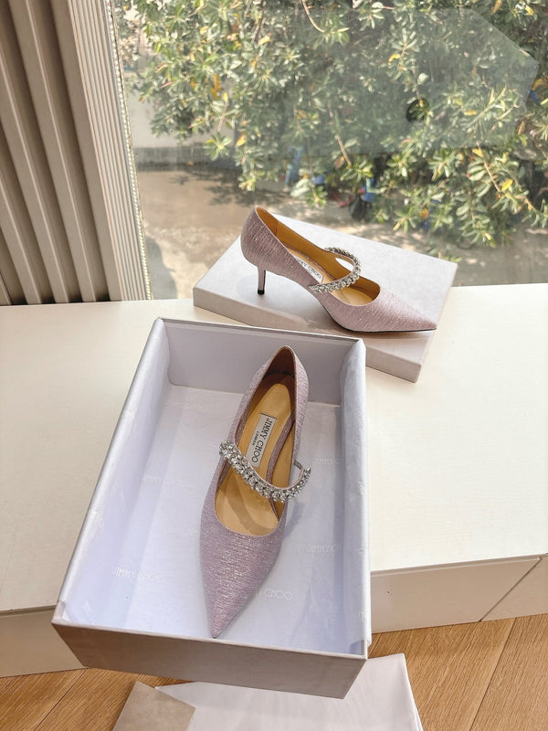 Jimmy Bing Pumps 65 with Crystals Muted Pink Glitter Fabric 547680