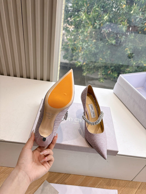 Jimmy Bing Pumps 85 with Crystals Muted Pink Glitter Fabric 547683