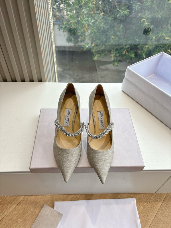 Jimmy Bing Pumps 85 with Crystals Sliver Glitter Fabric 547684