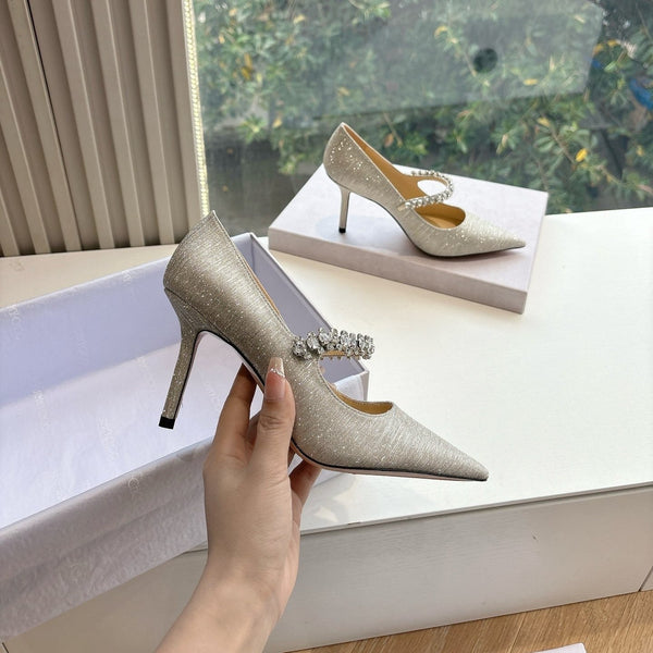 Jimmy Bing Pumps 85 with Crystals Sliver Glitter Fabric 547684