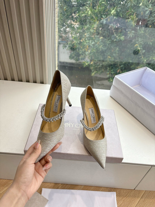 Jimmy Bing Pumps 85 with Crystals Sliver Glitter Fabric 547684