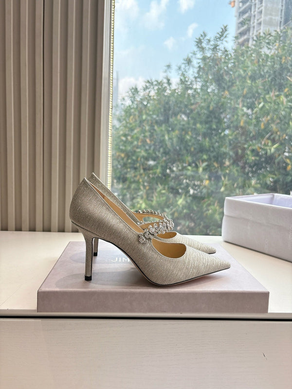 Jimmy Bing Pumps 85 with Crystals Sliver Glitter Fabric 547684