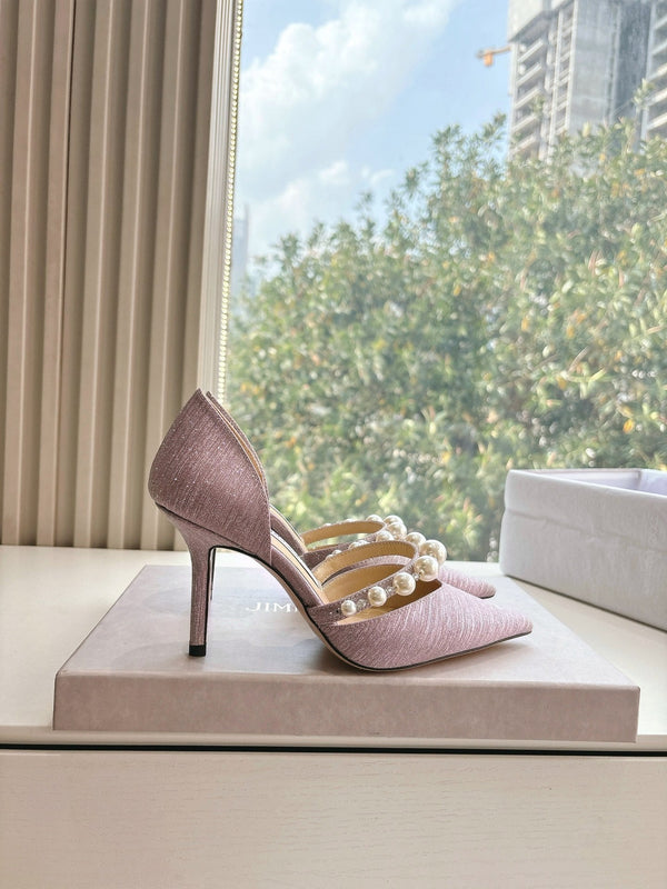 Jimmy Aureli Pearl-embellished Pumps 85mm Muted Pink Glitter 547688